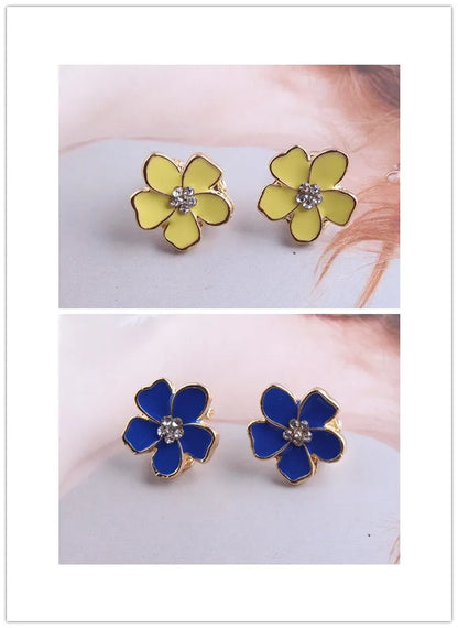 sengpan Korea Style Flower Shape Enamel Clip on Earrings Without Piercing for Girls Party Cute Lovely No Hole Ear Clip jewelry