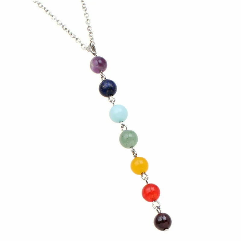 Lianfudai 7 Chakra Gem Stone Beads Pendant Necklace Women Yoga Reiki Healing Balancing Maxi Chakra Necklaces Bijoux Femme Jewelry 2024 New