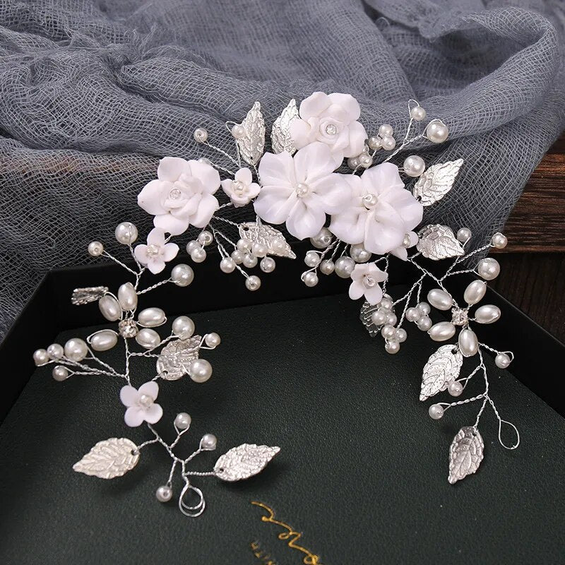 sengpan - bridal jewelry for wedding Pearl Rhinestone Flowers Headband Wedding Hair Accessories For Women Bride Tiara Head Piece Hair Jewelry Silver Color Hairbands