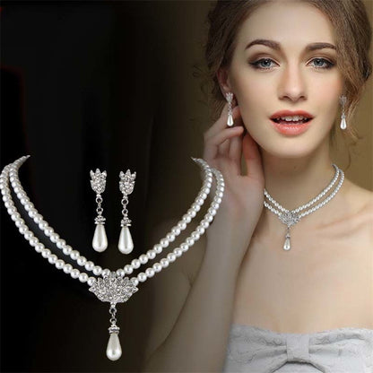 sengpan  gifts for her Trendy Fashion Pearl Jewelry Sets For Women Crystal Flower Jewelry Set Wedding Bridal Dubai Necklace Drop Earring Jewelery New