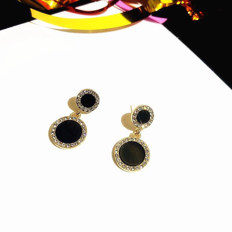 sengpan Christmas gifts ideas Silver Needle Korean Black Round Rhinestone Earrings New Personality Temperament Wild Simple Earrings Jewelry Brinco