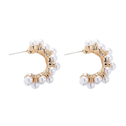 sengpan New Fashion Vintage Japan Korean Hoop Earrings For Women Handmade Sweet Simulated Pearl Circle Jewelry Pendientes Gifts