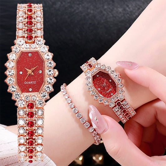 sengpan Christmas wishlist 2pcs/Set Luxury Women Watches Fashion Ladies Quartz Diamond Wristwatch Elegant Rose Gold Female Bracelet Watches New Reloj Muje