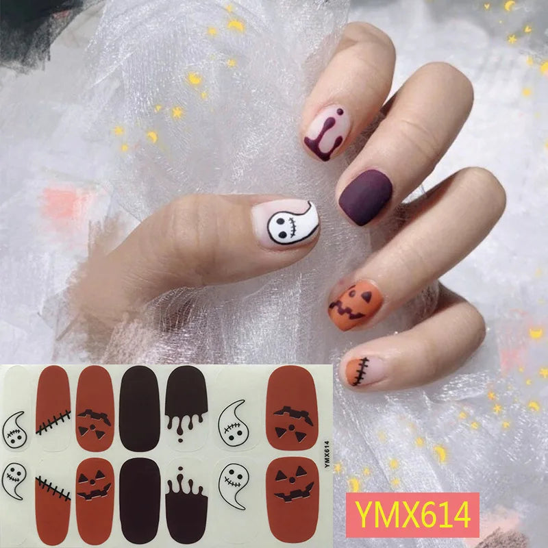 sengpan Baking Free Halloween Nail Stickers Full Sticker Fashion Nail Art Jewelry  Pumpkin Ghost Wholesale Applique Nail Sticker