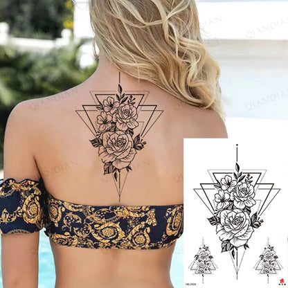 sengpan Black Flower Rose Waterproof Temporary Bird Snake Sexy Body Arm Leg Gem Henna Tattoo Fashion Big Fake Sleeve Sticker