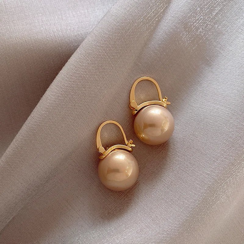 sengpan Fashion Korean Oversized Pearl Drop Earrings for Women Bohemian Golden Round Pearl Wedding Earrings Jewelry Party Gift