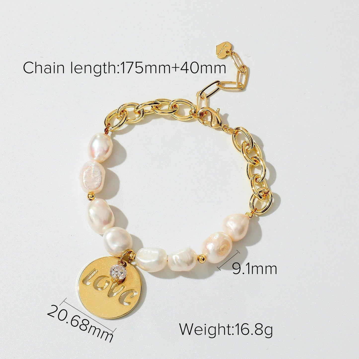 sengpan Luxury 14K Real Gold Plated Love Pendant Bracelets For Women Half Freshwater Pearl Half Chain Zircon Bracelets Jewelry