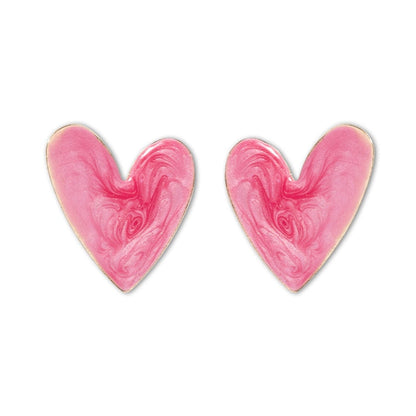 sengpan Folding Heart Stud Earrings for Women Colorful Pattern Graffiti Earrings Bridesmaid Gift Anniversary Jewelry Love Earrings