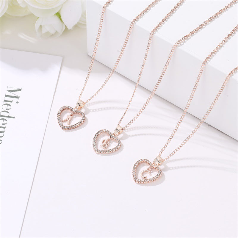 sengpan New Metal Heart-shaped Choker Necklaces Women Letter Heart Simplicity Sexy Hollowing Out Jewelry A-Z Necklaces Gifts