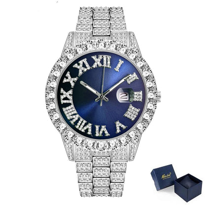 sengpan Disaster Prevention Jewelry Iced Out Watch Men Hip Hop Luxury Fully Bling Diamond Quartz Mens Watches Blue Face Waterproof AAA CZ Relojes