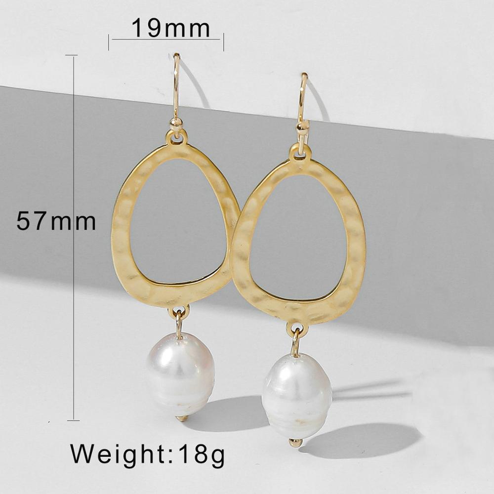 sengpan Bohemian Style Semi-Precious Stone Beads Hoop Earrings For Women Irregular Baroque Freshwater Pearl Handmade Earrings Jewelry