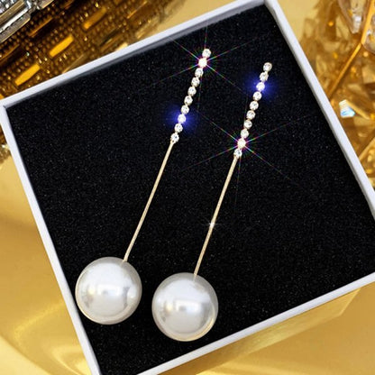 sengpan  gifts for her Trend Simulation Pearl Long Earrings Female Moon Star Flower Rhinestone Wedding Pendant Earrings Fashion Korean Jewelry