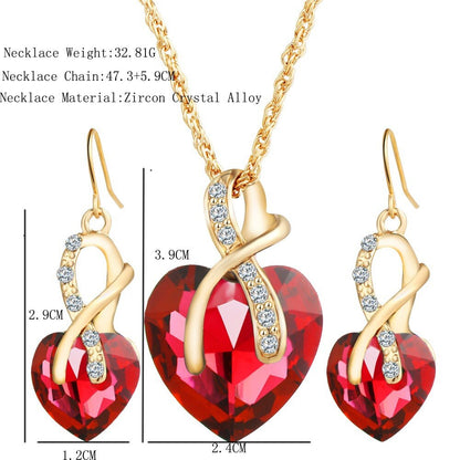 sengpan 18K Gold Romantic Heart of The Ocean Jewelry for Women CZ Crystal Necklace Earrings Set Bridal Wedding Accessories