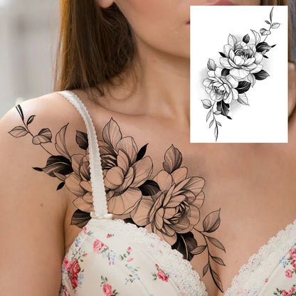 sengpan Sexy Flower Temporary Tattoos For Women Body Art Painting Arm Legs Tattoos Sticker Realistic Fake Black Rose Waterproof Tattoos