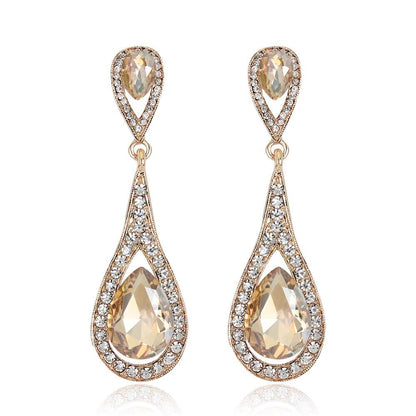 sengpan Champagne Crystal Earrings Gold Color Jewelry Fashion Female Bricons Wedding Long Big Drop Earrings For Women