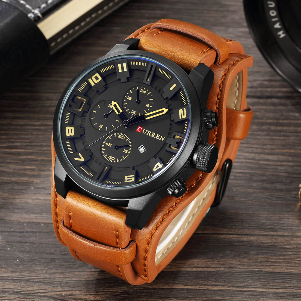 sengpan  gifts for men Top Brand Luxury Mens Watches Male Clocks Date Sport Military Clock Leather Strap Quartz Business Men Watch Gift