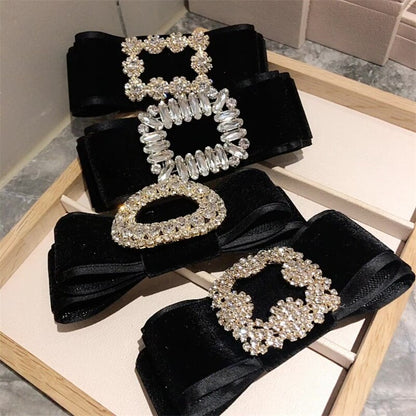 sengpan Black Velvet Barrette for Women Girl Big Rhinestone Hair Clip Hairpin Bow Knot Head Accessories Wholesale