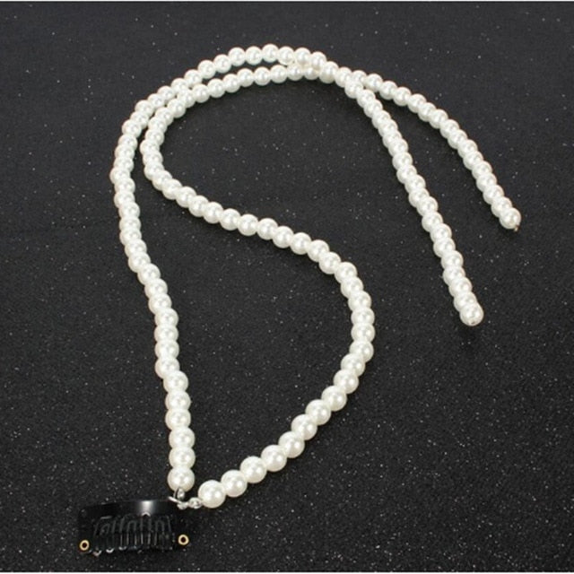 sengpan  gifts for women Handmade Imitation Tassel Pearl Hair Chain Accessories for Women Pearls Hair Clip Long Chains Hair Jewelry Wedding Headwear Gift