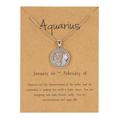 sengpan  gifts for women Fashion Charm Silver Color 12 Constellation Pendant Necklace Aries Leo Star Zodiac Sign Necklaces for Women Personality Jeweley