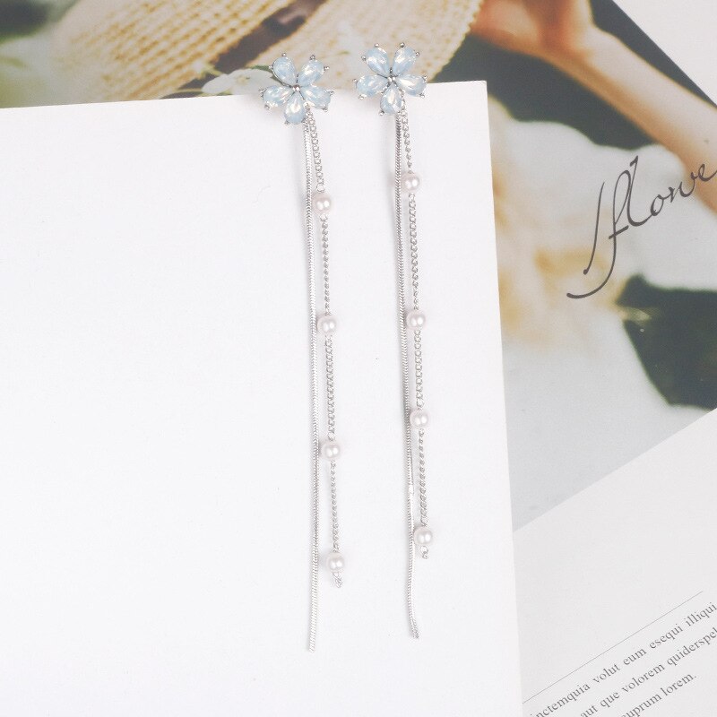 sengpan Christmas gifts ideas New Style Tassel With Pearl Ladies Long Earrings Korea Simulation Pearl Long Chain Earrings Earrings Wedding Jewelry