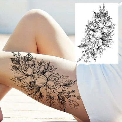 sengpan Sexy Flower Temporary Tattoos For Women Body Art Painting Arm Legs Tattoos Sticker Realistic Fake Black Rose Waterproof Tattoos