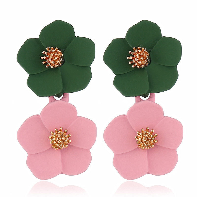 sengpan Double layer Flower Earrings for Women Wedding Party Boho Jewelry Statement Dangle Drop Big Earrings Boucle D'oreille Femme