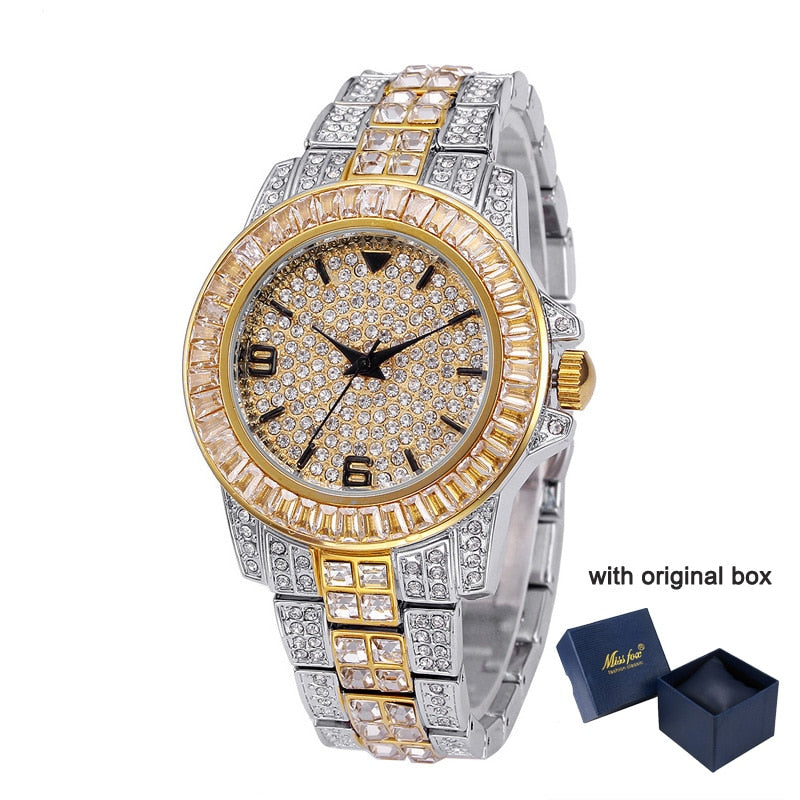 sengpan easter gifts for women  CZ Bling Diamond Men's Watch Role 18k Gold Plated Ice out Quartz Iced Wrist Watches for Men Male Waterproof Wristwatch Hours