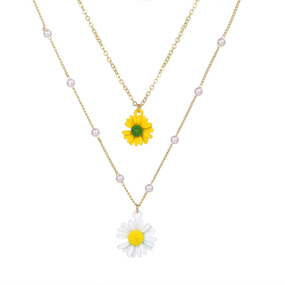 sengpan jewelry gifts for women hot sale new Fashion Pearl Chain Flower Pendant Necklace Female Bohemian Layered Small Daisy Necklace Jewelry Gift Accessories