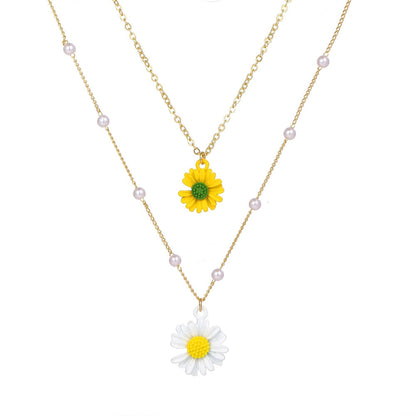 sengpan jewelry gifts for women hot sale new Fashion Pearl Chain Flower Pendant Necklace Female Bohemian Layered Small Daisy Necklace Jewelry Gift Accessories