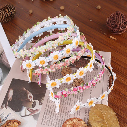 sengpan Boho Chic Daisy Girls Headbands Women Solid Embroidery Flower Hair Bands Kids Candy Chrysanthemum Headwear Hair Accessories