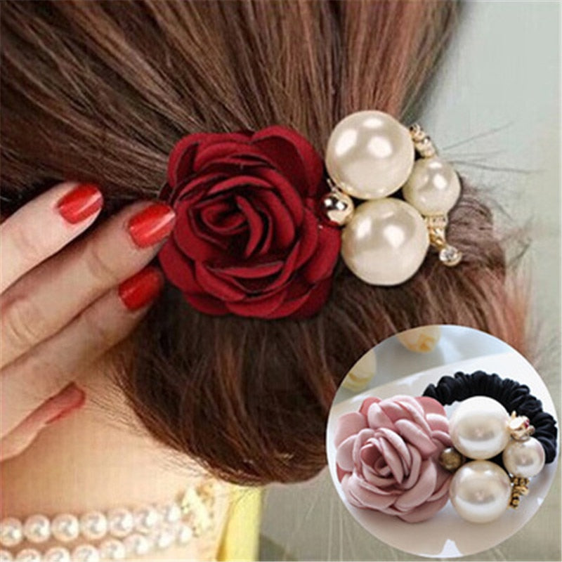 sengpan Women Girl Hair Ties Elastic Bands Plaid Pearl Bow Knot Scrunchies Korean Head Accessories Wholesale Lady Office