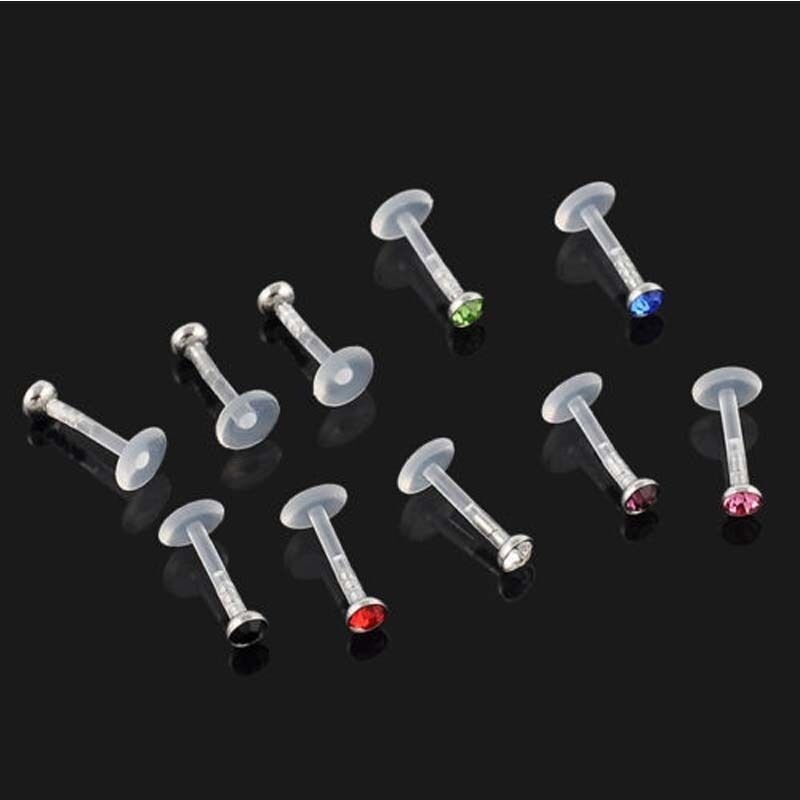 sengpan 6pcs Nose Ring Nipple Piercing 16G Mixed Acrylic Crystal Bar Monroe Labret Stud Lip Ring Flesh Belly Fake Piercing Septum Grillz