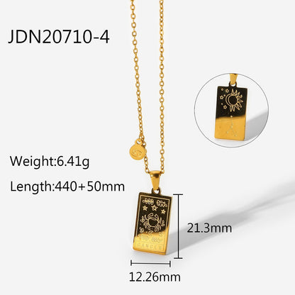 sengpan Women Jewelry 12 Constellations Necklace Stainless Steel Scorpio Leo Virgo Libra Aquarius Taurus Gold Square Pendant Necklaces