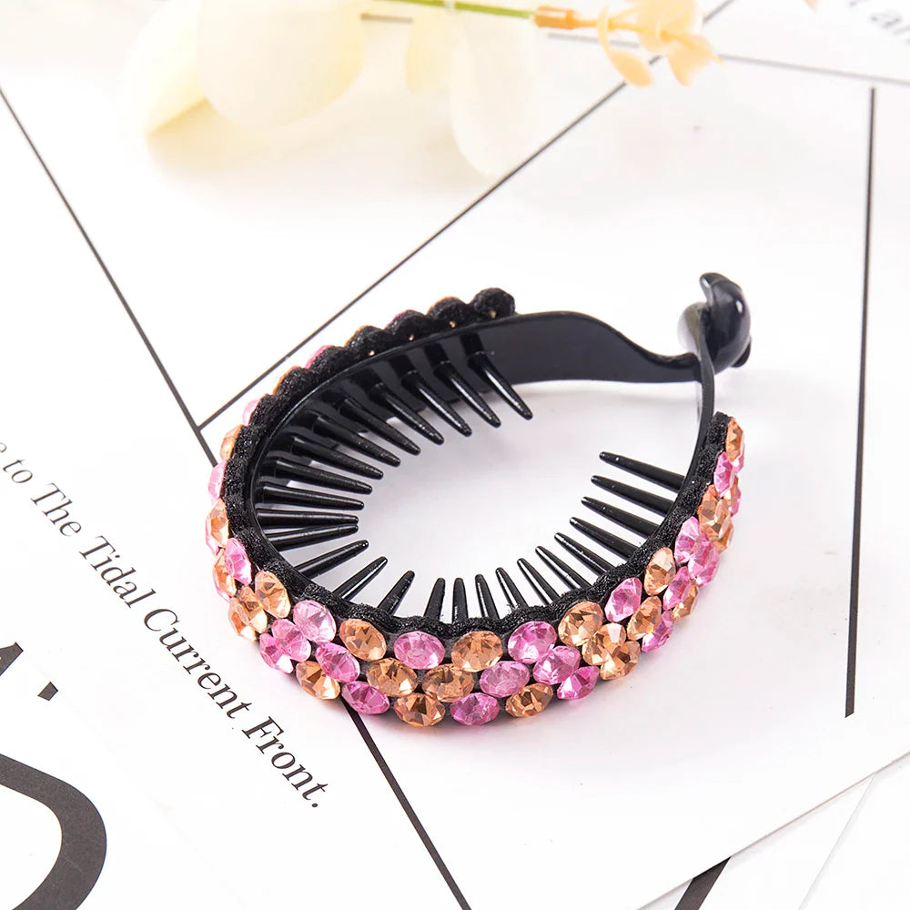 sengpan New Women Elegant Luxury Rhinestone Tassel Ponytail Hair Claws Lady Sweet Meatball Hair Clips Headband Fashion Hair Accessories