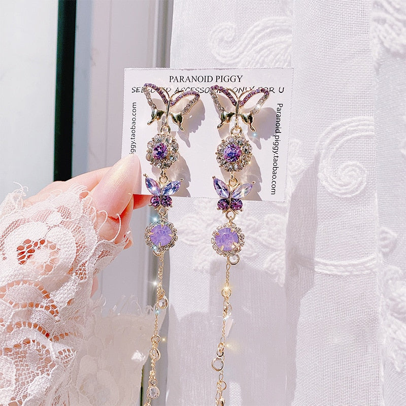 sengpan South Korea New Exquisite Butterfly Pendant Earrings Fashion Temperament Long Tassel Versatile Earrings Female Jewelry