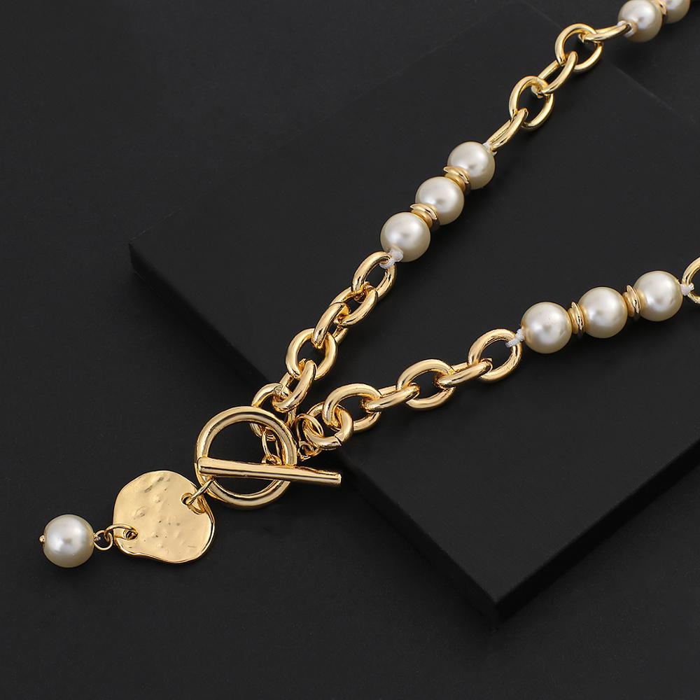 sengpan Vintage Baroque Irregular Pearl Necklace Geometric Metal Pendant Link Chains Necklaces for Women Punk Jewelry Gift