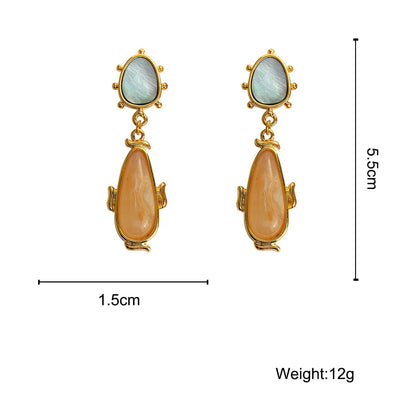 sengpan Irregular Natural Stone Shell Geometric Long Drop Earrings Vintage Brown Acrylic Resin Statement Earrings Fashion Jewelry