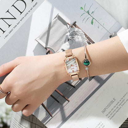 sengpan Christmas wishlist  Gaiety Brand Women Watches Fashion Square Ladies Quartz Watch Bracelet Set Green Dial Simple Rose Gold Mesh Luxury Women Watches