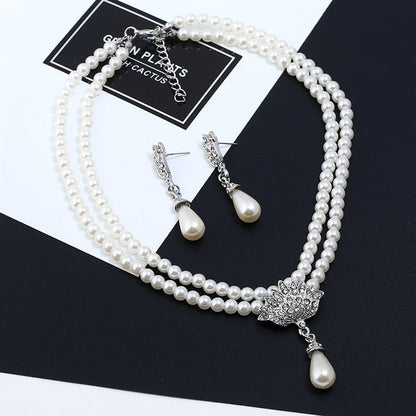 sengpan  gifts for her Trendy Fashion Pearl Jewelry Sets For Women Crystal Flower Jewelry Set Wedding Bridal Dubai Necklace Drop Earring Jewelery New