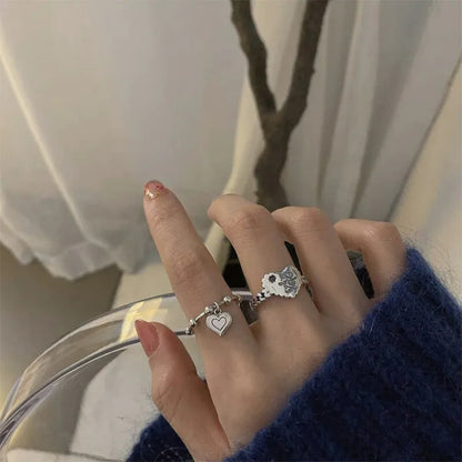 sengpan 925 Sterling Silver New Simple Design Rings Heart Tassel Shape Retro Distressed Opening Handmade Ring Fashion Fine Jewelry