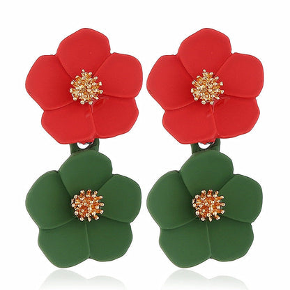 sengpan Double layer Flower Earrings for Women Wedding Party Boho Jewelry Statement Dangle Drop Big Earrings Boucle D'oreille Femme