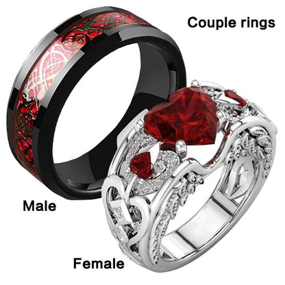 sengpan Christmas wishlist Couples Wedding Rings Couple Vintage Stainless Steel Men Ring Romantic Heart Zircon Ring Set Bridal Engagement Gift