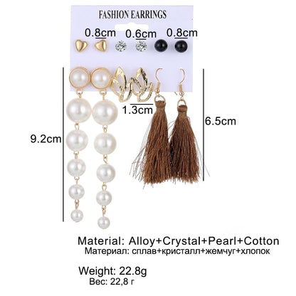 sengpan jewelry gifts for women hot sale new Vintage Women Drop Earrings Set Bohemia Acrylic Tassel Pearl Alloy Long Pendant Earrings Geometric Jewelry Party Gift