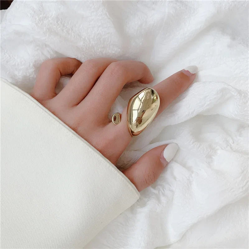 sengpan  NEW Exaggeration Punk Water Droplets Distortion Irregular Wide Version Gold Color Ring For Women Party Jewelry