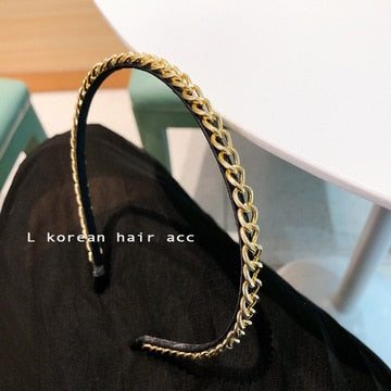 sengpan Slim Narrow Headband For Women Girl PU Leather Chains 5 Simple Camellia Hair Band Accessories Korean New Wholesale Office Gift