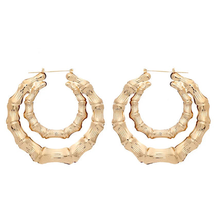 sengpan Y2K Jewelry Golden Color Big Bamboo Circle Geometric Earrings For Women Egirl Style Fashion Earrings 2000s Aesthetic Friends