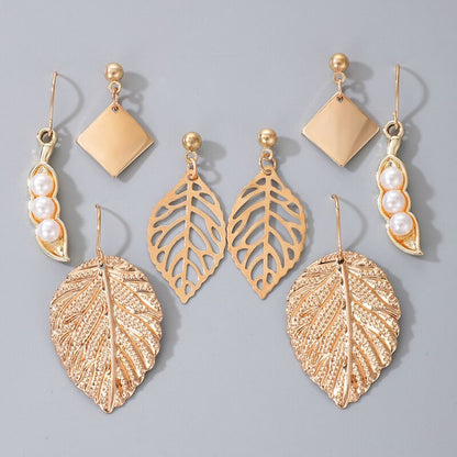 sengpan Christmas gifts ideas 4pair/sets Bohemain Leaf Drop Earring Sets for Women Luxury Pearl Stone Hollow Geometric Party Jewelry Gift 15986