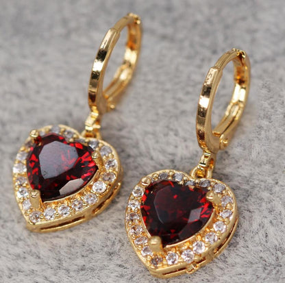 sengpan Drop Earrings for Women's earrings Gold Color Earring With Heaet  red Zircon Luxury Jewelry for Wedding Party