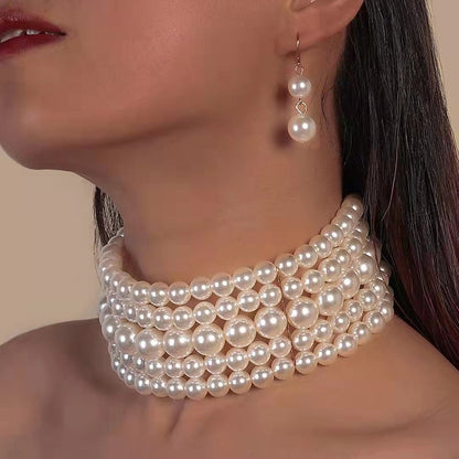 sengpan Pearl Necklace & Pendant Multi Layer Torques African Necklace Sets Dubai Wedding Bridal Jewelry Luxury Women Fashion Collar