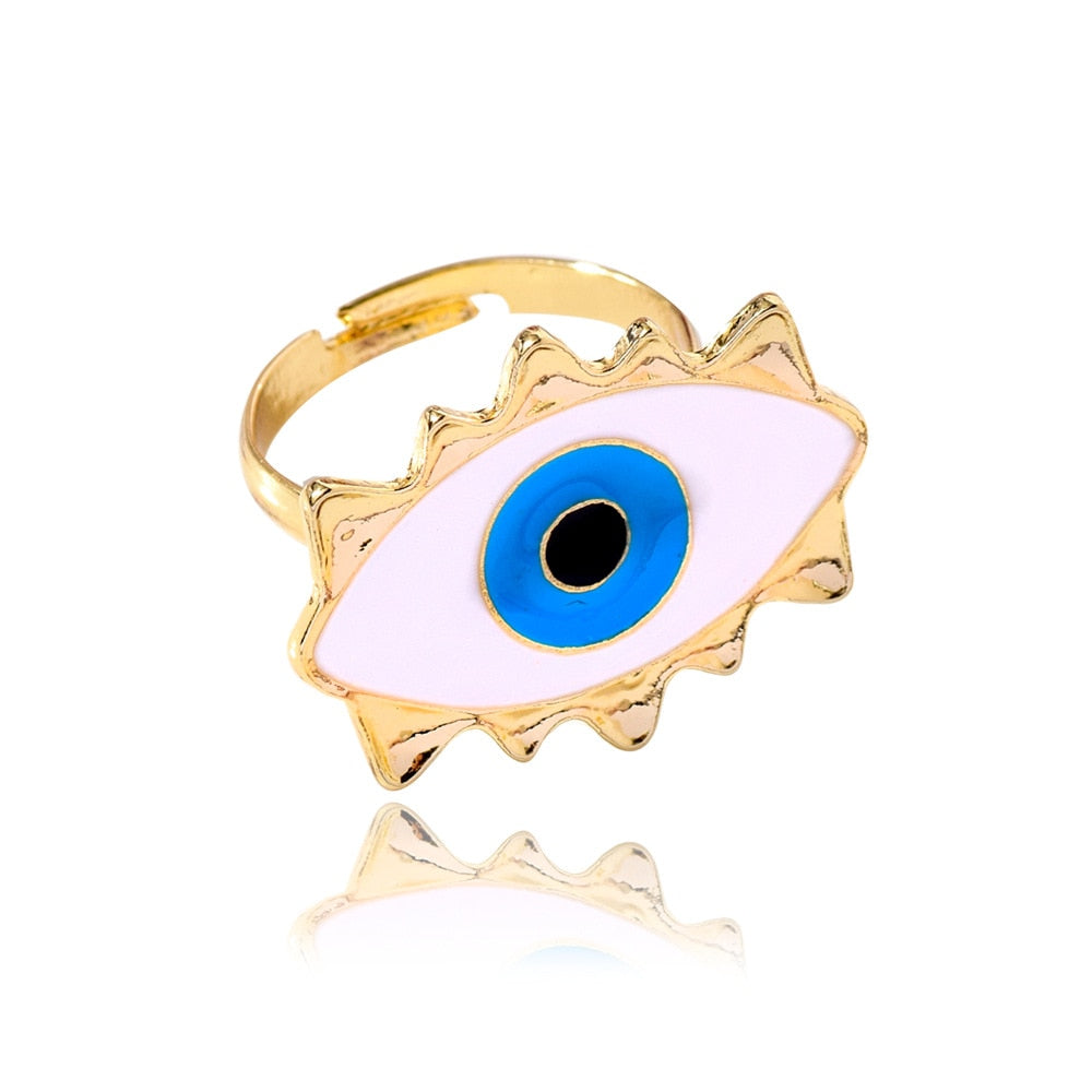 sengpan Unique Design Heart Eye Open Rings For Women Gold Plated Red Love Heart Blue Eyes Adjustable Opening Ring Fashion Party Jewelry